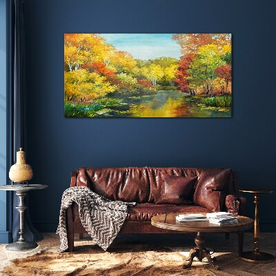 Tableau verre imprimé Automne doré au bord du lac