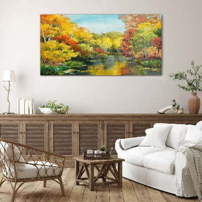 Tableau verre imprimé Automne doré au bord du lac