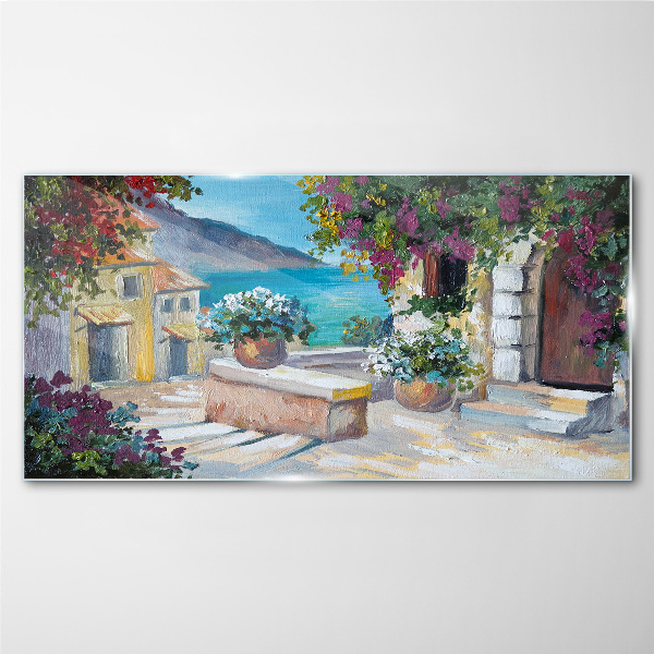 Tableau en verre Une ville balnéaire fleurie