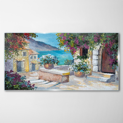 Tableau en verre Une ville balnéaire fleurie