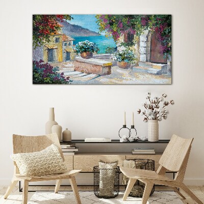 Tableau en verre Une ville balnéaire fleurie