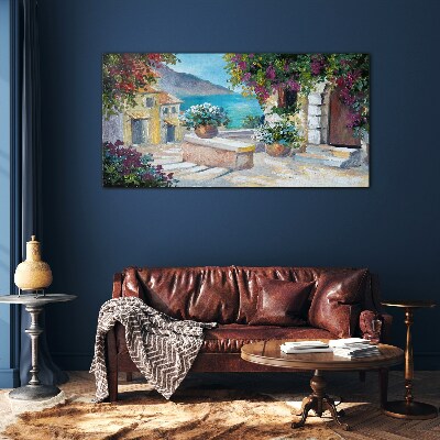 Tableau en verre Une ville balnéaire fleurie