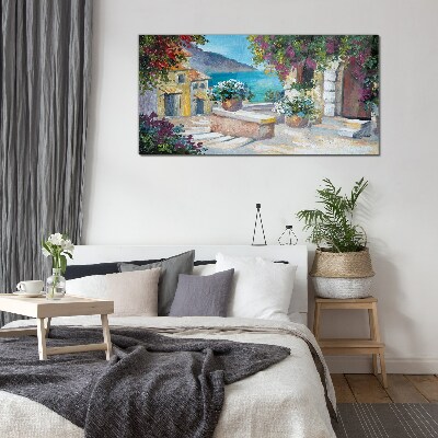 Tableau en verre Une ville balnéaire fleurie