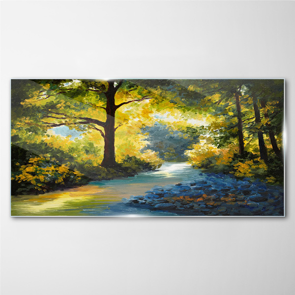 Tableau sur verre Lumière dorée dans le paysage forestier