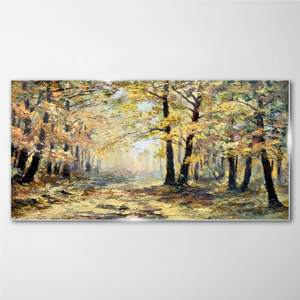 Tableau photo sur verre Forêt dorée dans l'aura d'automne