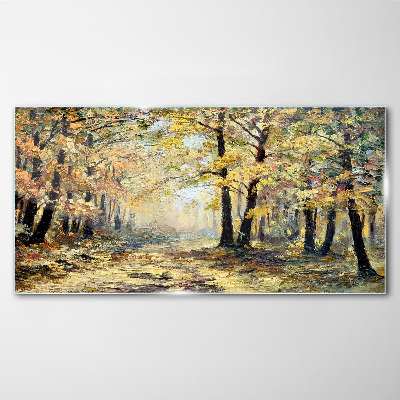 Tableau photo sur verre Forêt dorée dans l'aura d'automne