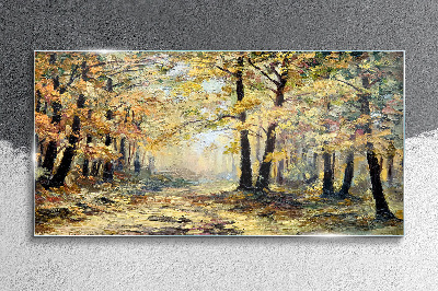 Tableau photo sur verre Forêt dorée dans l'aura d'automne