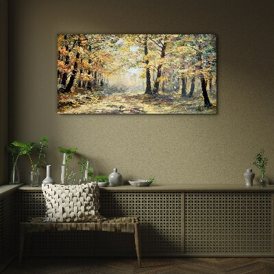 Tableau photo sur verre Forêt dorée dans l'aura d'automne
