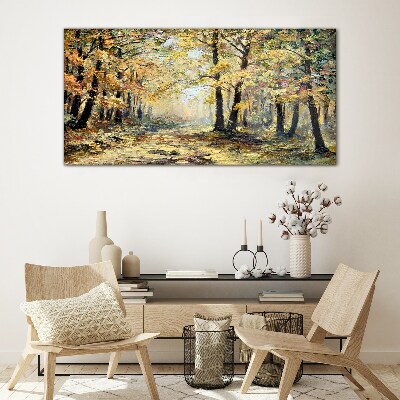 Tableau photo sur verre Forêt dorée dans l'aura d'automne