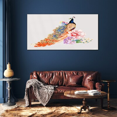 Tableau sur verre Des paons parmi les fleurs