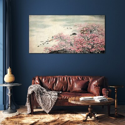 Tableau imprimé sur verre Paysage printanier avec des arbres en fleurs