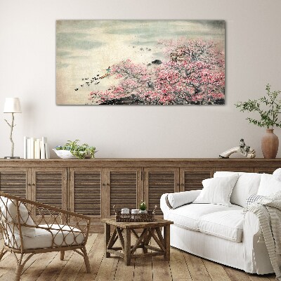 Tableau imprimé sur verre Paysage printanier avec des arbres en fleurs