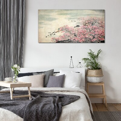 Tableau imprimé sur verre Paysage printanier avec des arbres en fleurs