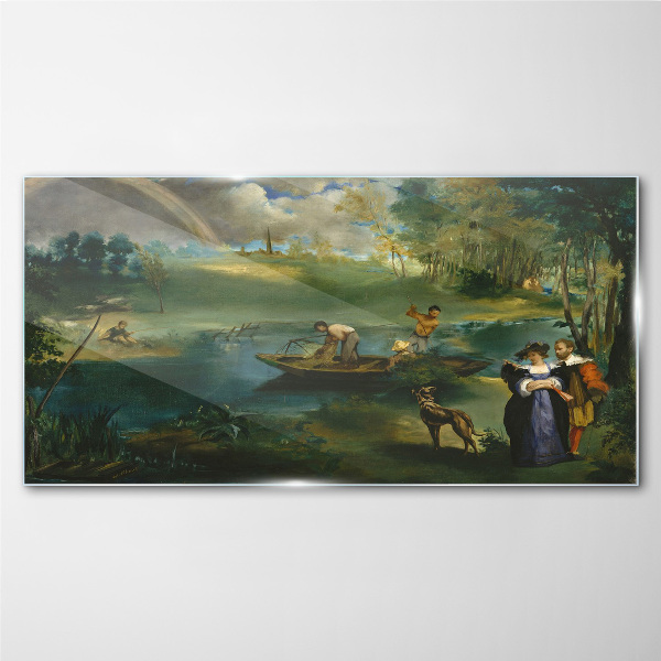 Tableau en verre Une scène au bord de l'eau avec des pêcheurs