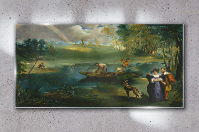 Tableau en verre Une scène au bord de l'eau avec des pêcheurs