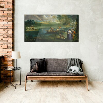 Tableau en verre Une scène au bord de l'eau avec des pêcheurs