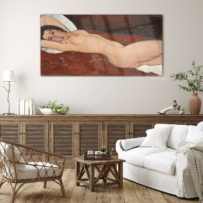 Tableau imprimé sur verre Femme nue allongée