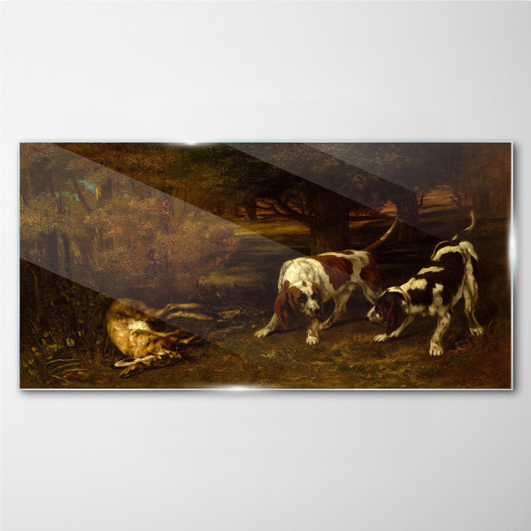 Tableau verre imprimé Chiens dans la forêt
