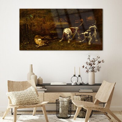 Tableau verre imprimé Chiens dans la forêt