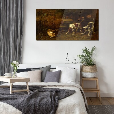 Tableau verre imprimé Chiens dans la forêt