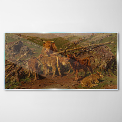 Tableau sur verre Paysage pastoral avec du bétail