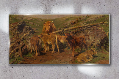 Tableau sur verre Paysage pastoral avec du bétail