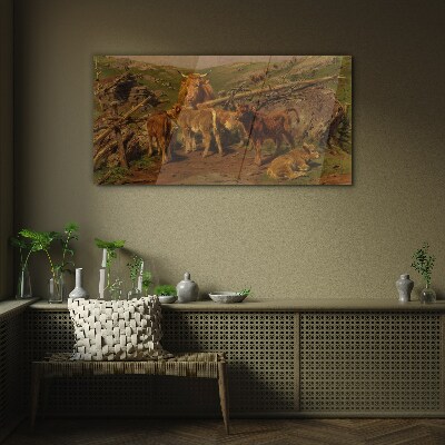 Tableau sur verre Paysage pastoral avec du bétail