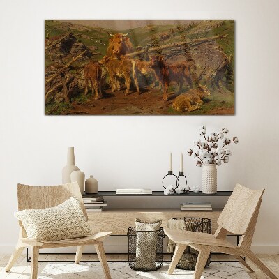 Tableau sur verre Paysage pastoral avec du bétail