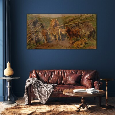 Tableau sur verre Paysage pastoral avec du bétail