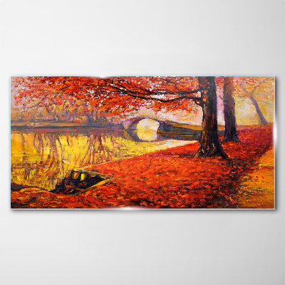 Tableau imprimé sur verre Automne doré au bord de la rivière