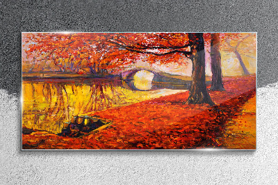 Tableau imprimé sur verre Automne doré au bord de la rivière