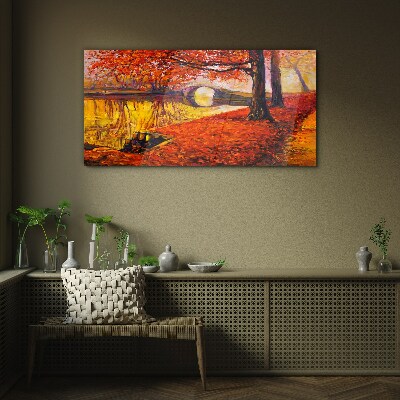 Tableau imprimé sur verre Automne doré au bord de la rivière