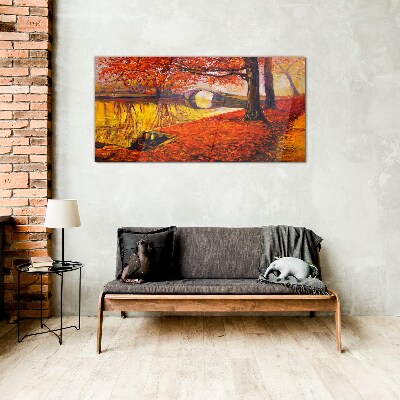 Tableau imprimé sur verre Automne doré au bord de la rivière