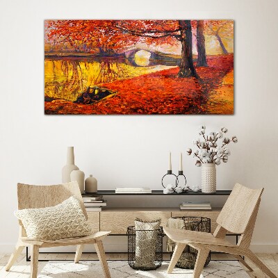 Tableau imprimé sur verre Automne doré au bord de la rivière