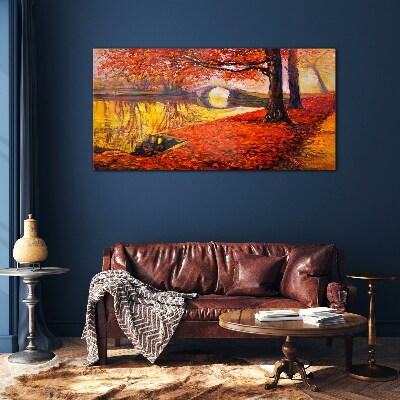 Tableau imprimé sur verre Automne doré au bord de la rivière