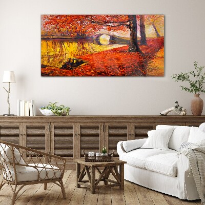 Tableau imprimé sur verre Automne doré au bord de la rivière