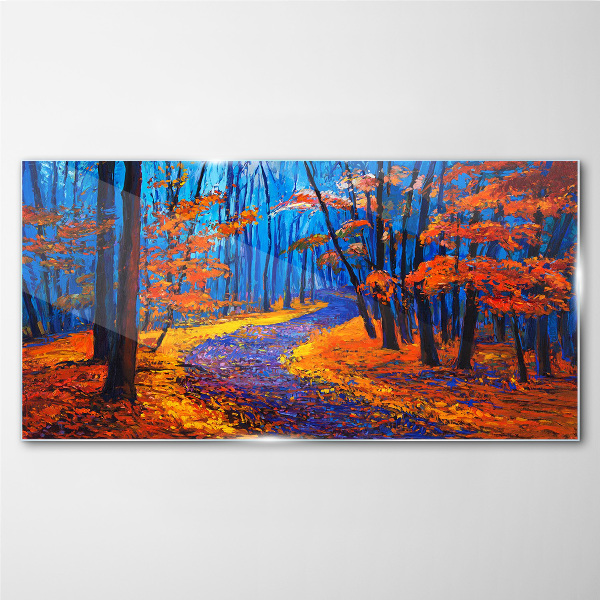 Tableau en verre Avenue d'automne aux couleurs du coucher de soleil