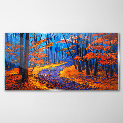 Tableau en verre Avenue d'automne aux couleurs du coucher de soleil