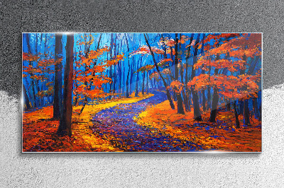 Tableau en verre Avenue d'automne aux couleurs du coucher de soleil