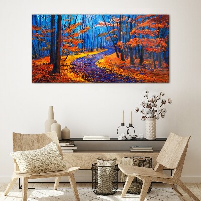 Tableau en verre Avenue d'automne aux couleurs du coucher de soleil