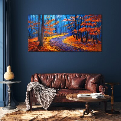 Tableau en verre Avenue d'automne aux couleurs du coucher de soleil