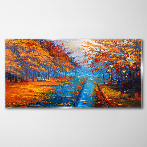 Tableau imprimé sur verre Automne doré sur l'eau calme