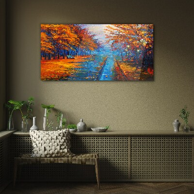 Tableau imprimé sur verre Automne doré sur l'eau calme