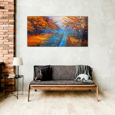 Tableau imprimé sur verre Automne doré sur l'eau calme