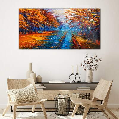 Tableau imprimé sur verre Automne doré sur l'eau calme