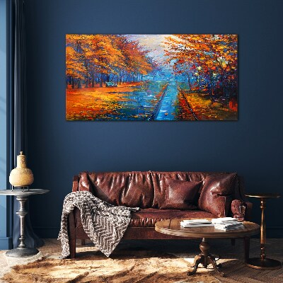 Tableau imprimé sur verre Automne doré sur l'eau calme