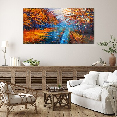 Tableau imprimé sur verre Automne doré sur l'eau calme