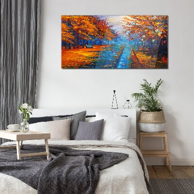 Tableau imprimé sur verre Automne doré sur l'eau calme