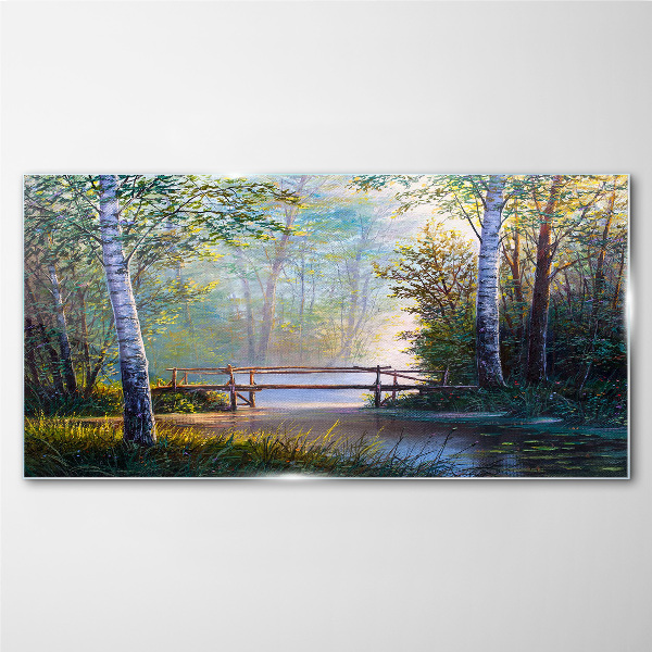 Tableau photo sur verre Un pont dans un paysage forestier