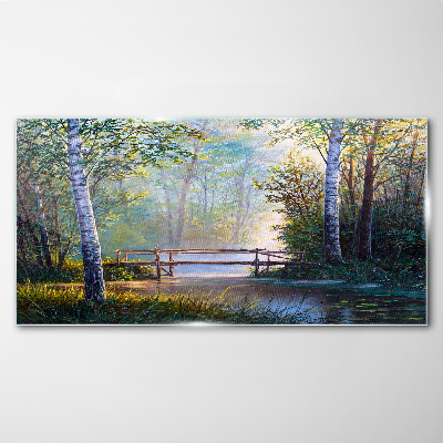 Tableau photo sur verre Un pont dans un paysage forestier